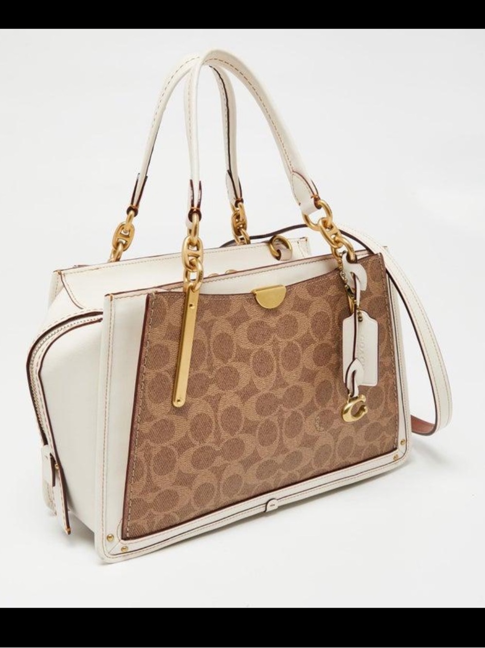 Coach Dreamer 27 Signature Canvas Satchel 54160 Tan Chalk Brass Crossbody